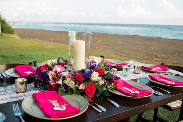 Kauai beach wedding table setting